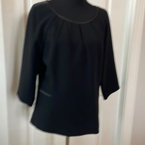 Beautiful midnight crepe top with satin lined neck and detail by Lafayette 148